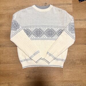 Vintage 90s Rob Winter Crew Neck Gray Sweater Nordic Geometric Ski Knit Large